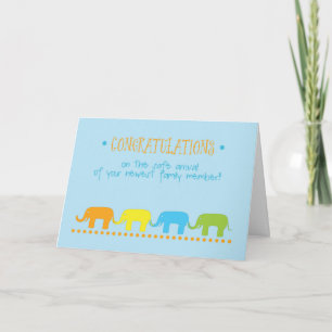 Baby Boy Congratulations, Blue, Orange Elephants Card