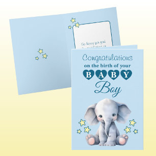 Baby boy congratulations elephant blue card