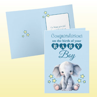 Baby boy congratulations elephant blue card