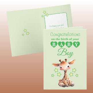 Baby boy congratulations giraffe green card