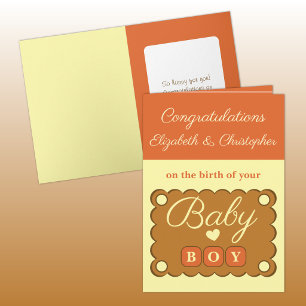 Baby boy congratulations orange yellow card