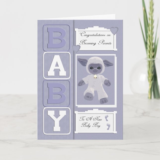 baby boy congratulations with little sheep card (Front)