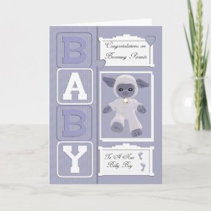 baby boy congratulations with little sheep card