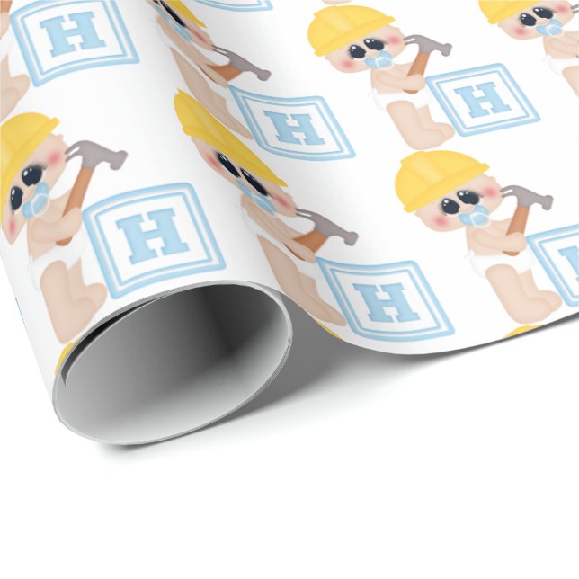 Baby boy construction block wrapping paper (Roll Corner)