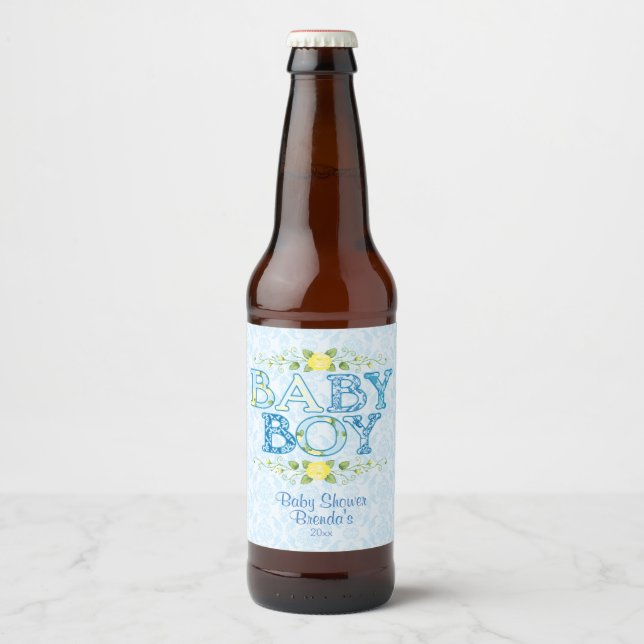 Baby Boy, Country Floral Baby Shower Beer Bottle Label (Front)