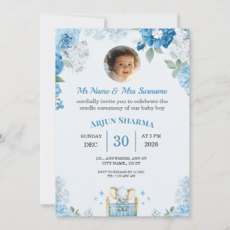 Baby Boy Cradle Ceremony Photo Invitation
