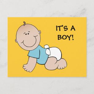 Baby boy crawling, IT'S A BOY! postcard