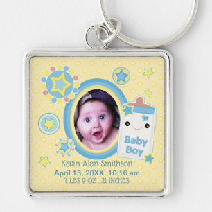 Baby Boy Custom Birth Announcement Keychain