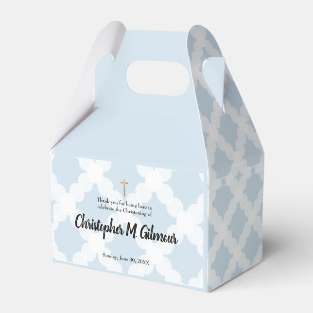 Baby Boy Custom Name Blue Christening Thank you Favour Box (Front Side)