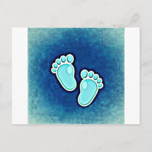 baby boy cute footprints infants crib newborn blue postcard