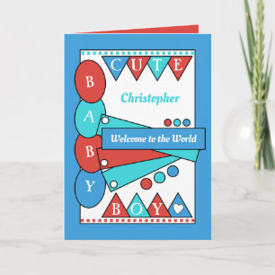 Baby Boy Cute welcome to the world green blue Card