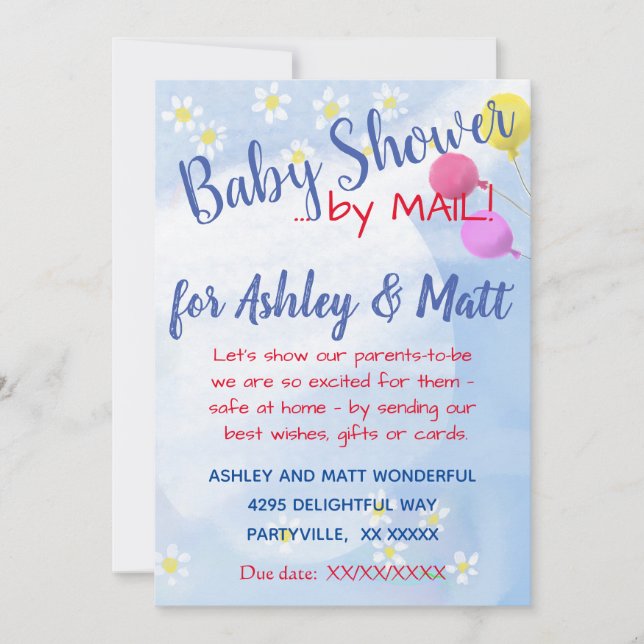 Baby Boy Daisies Balloons Baby Shower Invitation (Front)