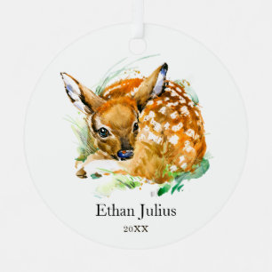 Baby Boy Deer Fawn Personalised Newborn Son Metal Tree Decoration