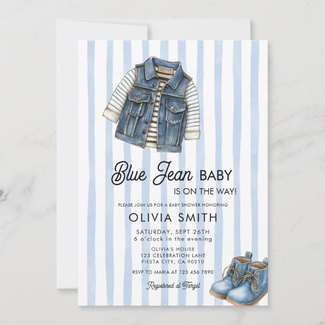  Baby Boy Denim Blue Jean Baby Shower Invitation (Front)