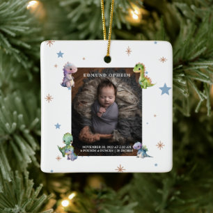 Baby Boy Dinosaur Birth Photo  Ceramic Ornament