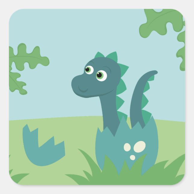 Baby boy dinosaur in egg sticker. square sticker (Front)