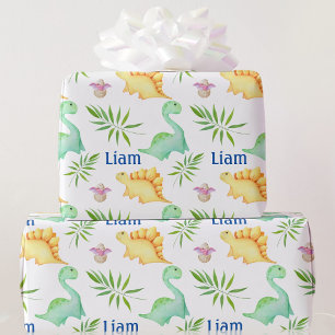 Baby Boy Dinosaur Name - Nursery Cute Shower Gift Wrapping Paper