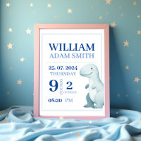 Baby Boy Dinosaur Personalised Birth Announcement
