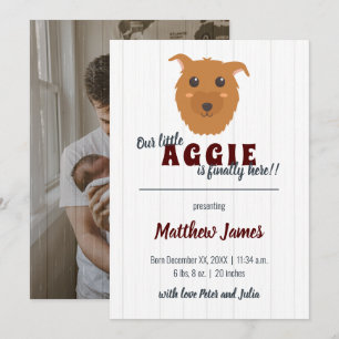 Baby Boy Dog Maroon Baby Announcement