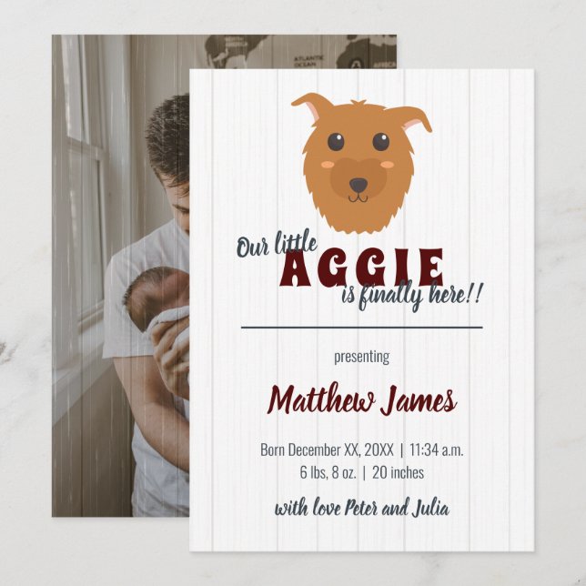 Baby Boy Dog Maroon Baby Announcement (Front/Back)