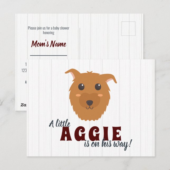 Baby Boy Dog Maroon Baby Shower Invitation Postcard (Front/Back)