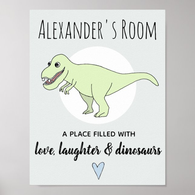 Baby Boy Doodle Dinosaur T-Rex with Name Nursery Poster (Front)