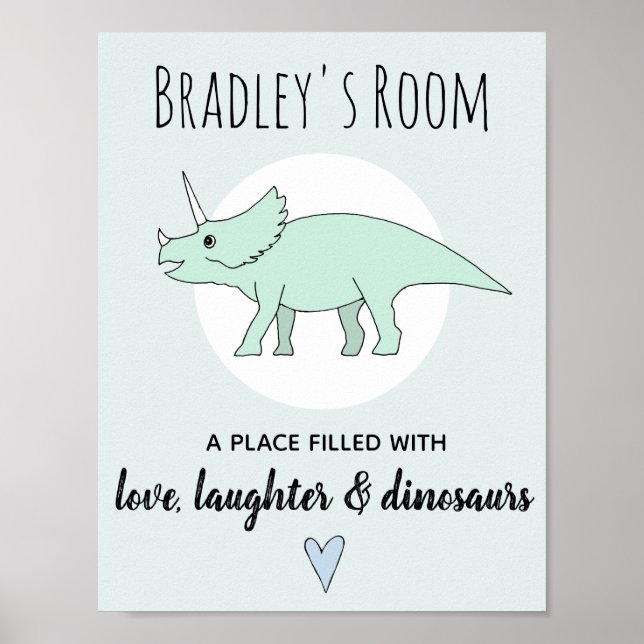 Baby Boy Doodle Dinosaur Triceratops Name Nursery Poster (Front)