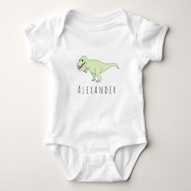 Baby Boy Doodle T-Rex Dinosaur with Name Bodysuit (Front)