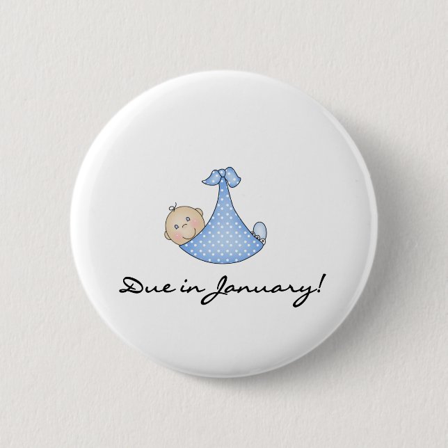 Baby Boy Due in January 6 Cm Round Badge (Front)