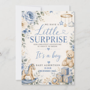 Baby Boy Dusty Blue Floral Pregnancy Annoucement Invitation