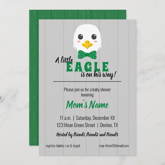 Baby Boy Eagle Green Baby Shower Invitation (Front/Back)