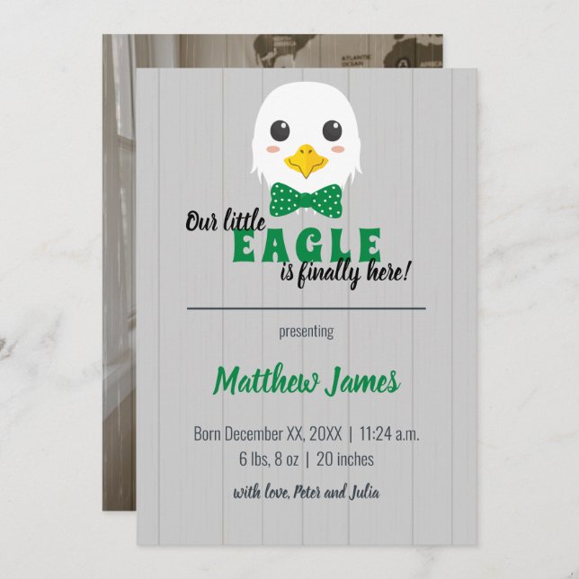 Baby Boy Eagle Green Vertical Baby Announcement (Front/Back)