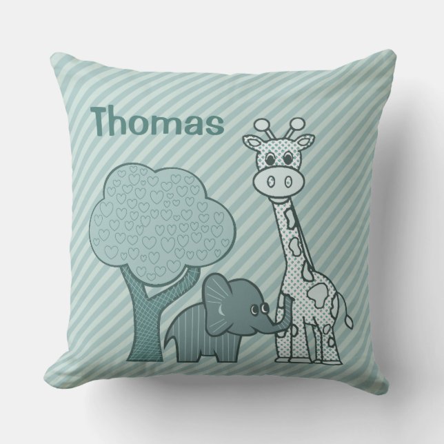 Baby Boy Elephant and Giraffe Cushion (Front)