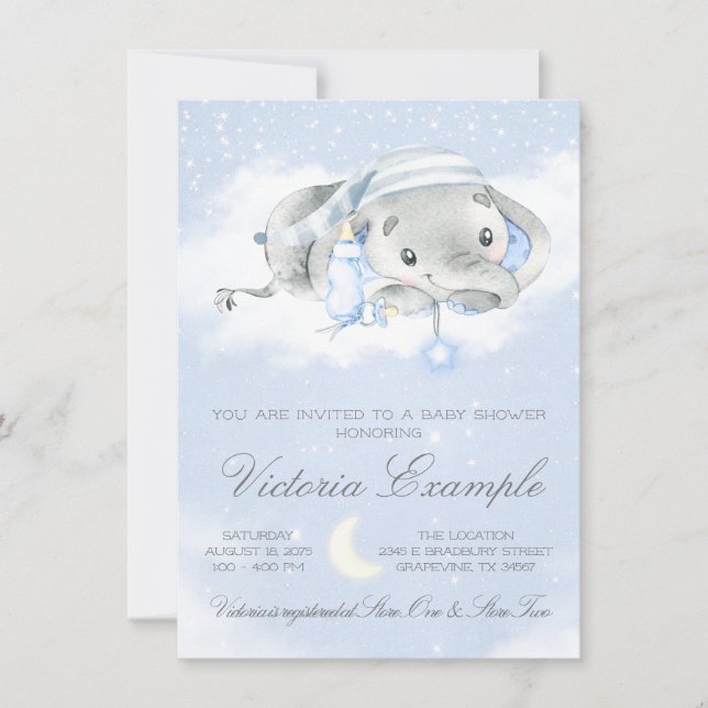 Baby Boy Elephant Baby Baby Shower Invitation (Front)