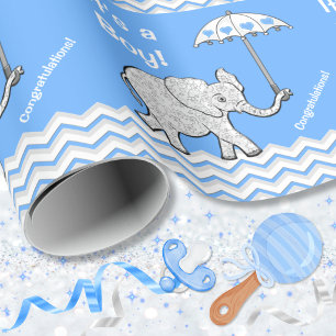 Baby Boy Elephant Baby Shower Wrapping Paper