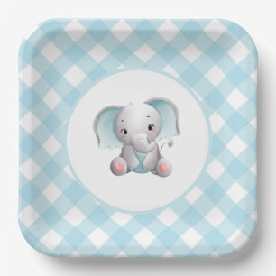 Baby Boy Elephant Birthday Plates, Baby Shower Paper Plate