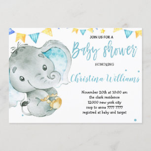 Baby Boy Elephant Cute Baby Shower Invitation