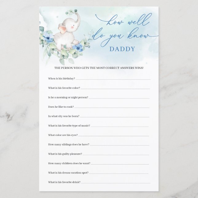 Baby Boy Elephant How Well Do You Know Daddy (Front)