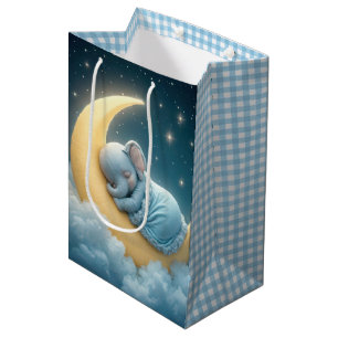 Baby Boy Elephant On a Moon Medium Gift Bag