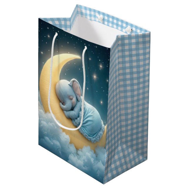 Baby Boy Elephant On a Moon Medium Gift Bag (Front Angled)
