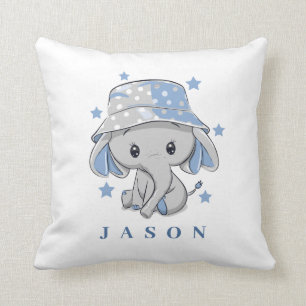 Baby Boy Elephant Throw Pillow