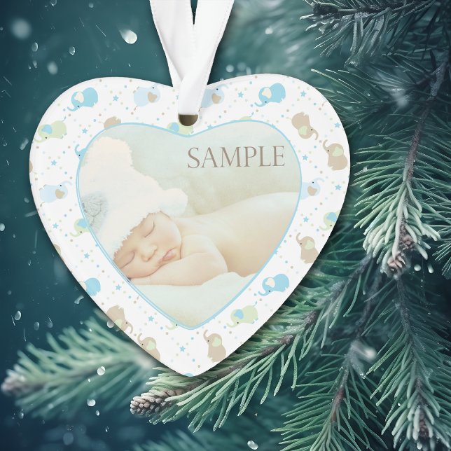 Baby Boy Elephants Photo Template Ornament (Creator Uploaded)
