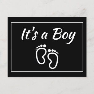 Baby Boy Feet Modern Minimal Birth Typography Announcement Postcard