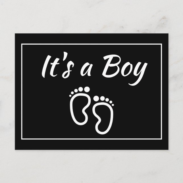 Baby Boy Feet Modern Minimal Birth Typography Announcement Postcard (Front)