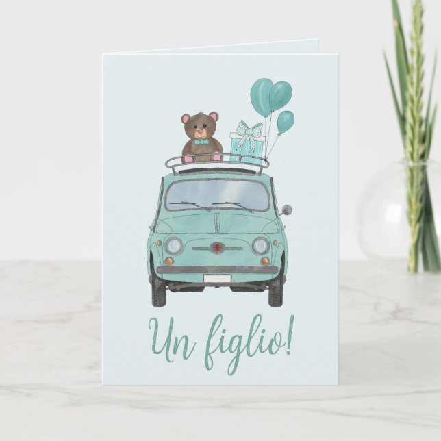 Baby Boy Fiat 500 Italian Congratulations Card (Front)