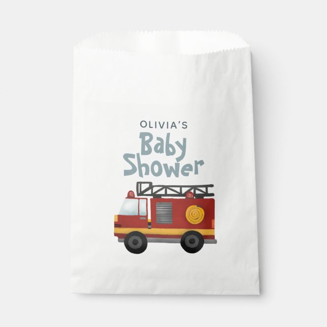 Baby Boy Fire Truck Cute and Modern Baby Shower Favour Bag (Front)