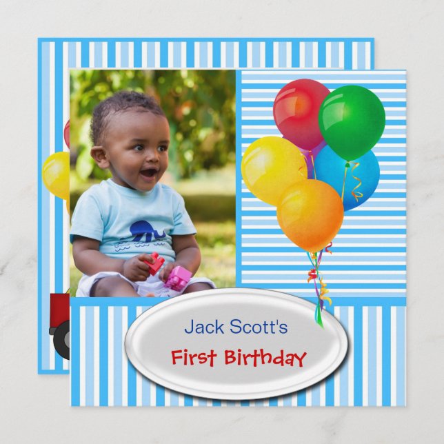 Baby Boy First Birthday 1st Colourful Invitation (Front/Back)