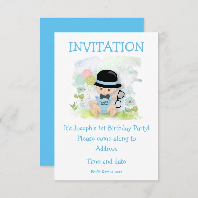 Baby Boy First Birthday Party Invitation (Front/Back)