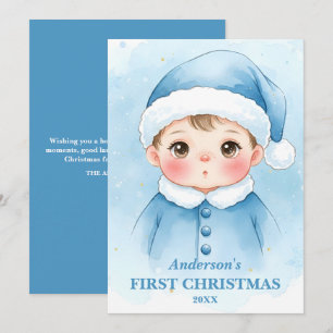 Baby Boy First Christmas Blue Santa Card