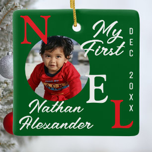 Baby Boy First Christmas Colourful 1st Noel Photo  Ceramic Ornament